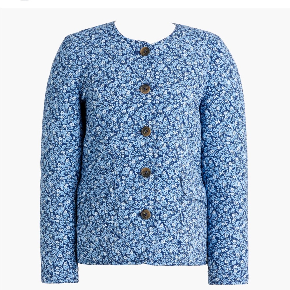 J. Crew quilted blue floral short jacket